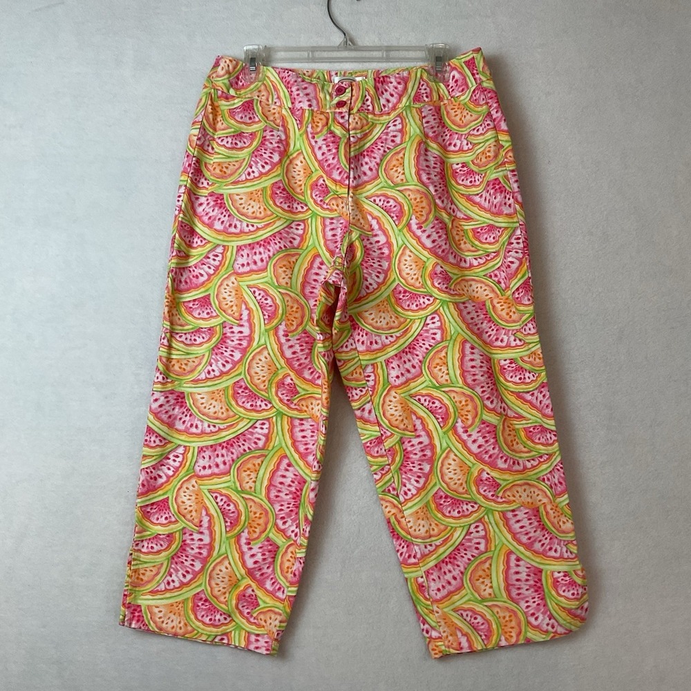 Talbots Capri Pants Womens 14 Sliced Watermelon Fruit Flat Front Stretch Vintage